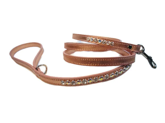Shanti Leather 2 Tone & Multi Single Row Crystal Dog Leash