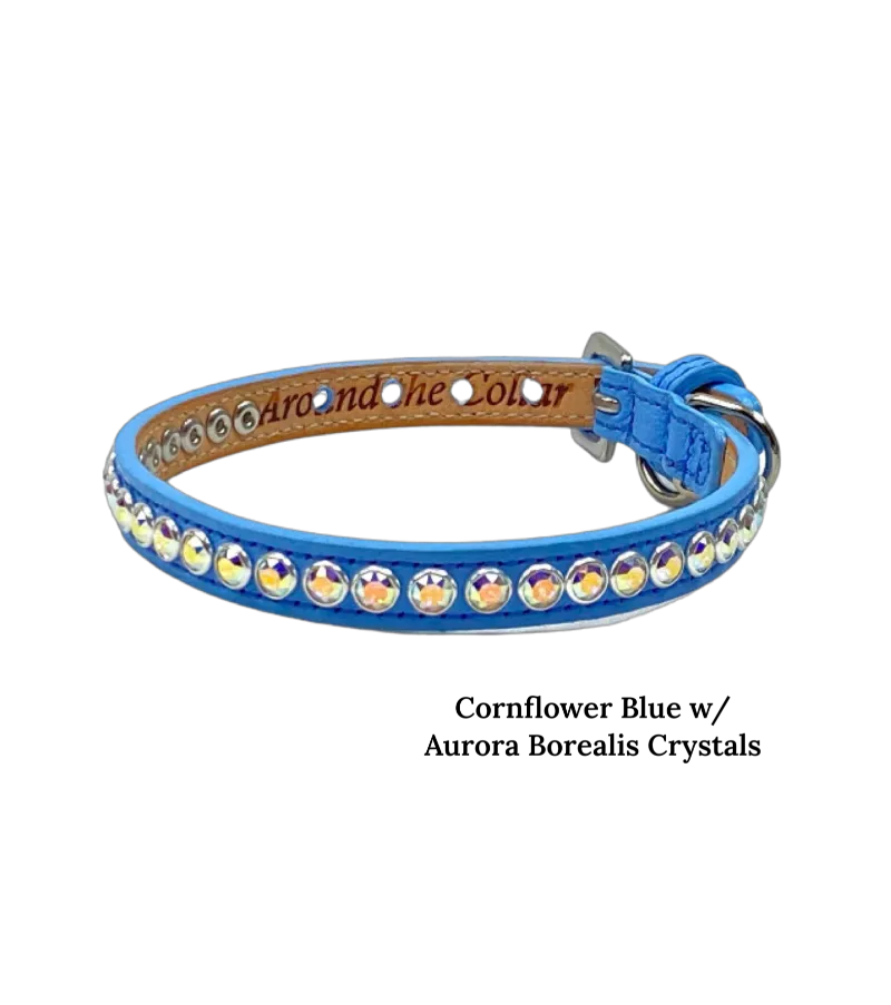 Shanti with Colored Crystals Close Together Leather Dog Collar