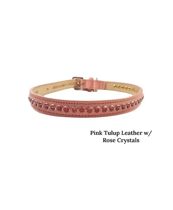 Shanti with Colored Crystals Close Together Leather Dog Collar