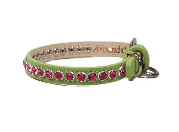 Shanti with Colored Crystals Close Together Leather Dog Collar