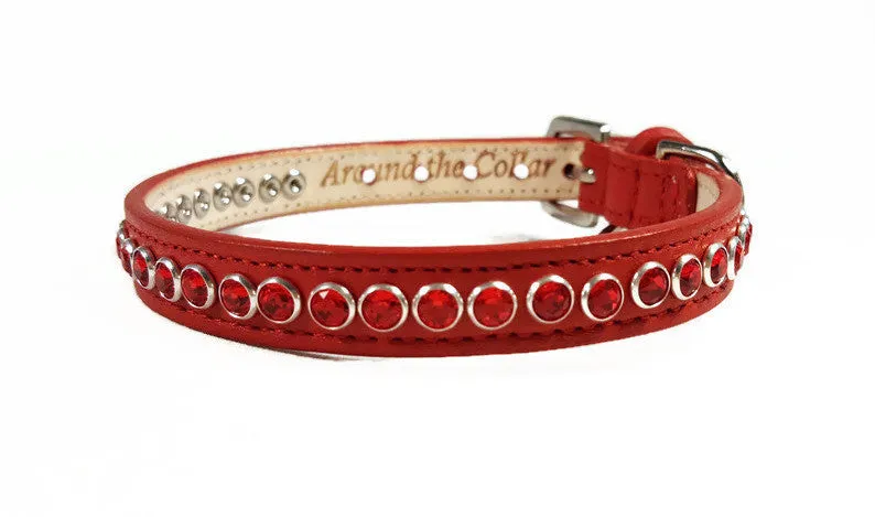 Shanti with Colored Crystals Close Together Leather Dog Collar