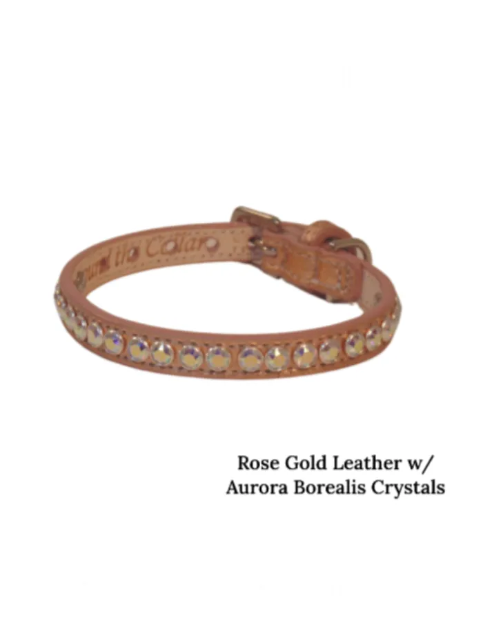 Shanti with Colored Crystals Close Together Leather Dog Collar