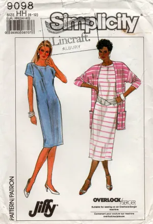 Simplicity 9098 Womens JIFFY Stretch Dress & Cardigan Jacket 1980s Vintage Sewing Pattern Size 6 - 12 UNCUT Factory Folded