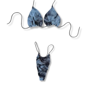 Sky Blue Mesh Tie Dye String Bikini