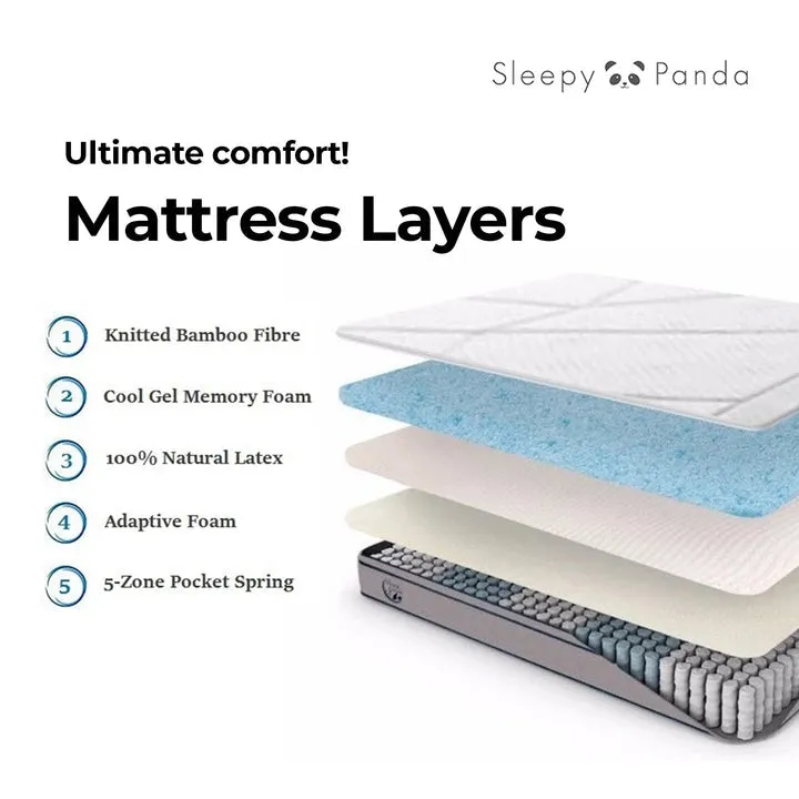 Sleepy Panda Mattress 5 Zone Pocket Spring EuroTop Medium Firm 30cm Thickness