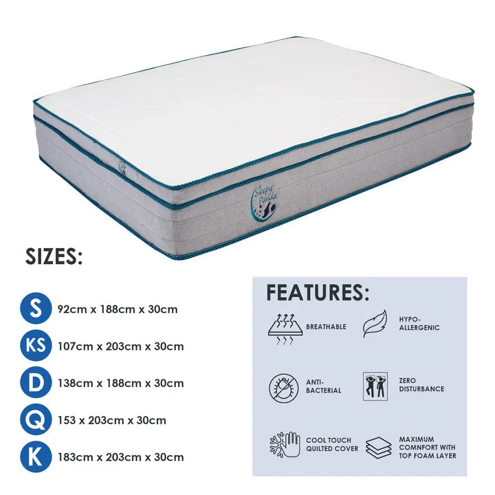 Sleepy Panda Mattress 5 Zone Pocket Spring EuroTop Medium Firm 30cm Thickness