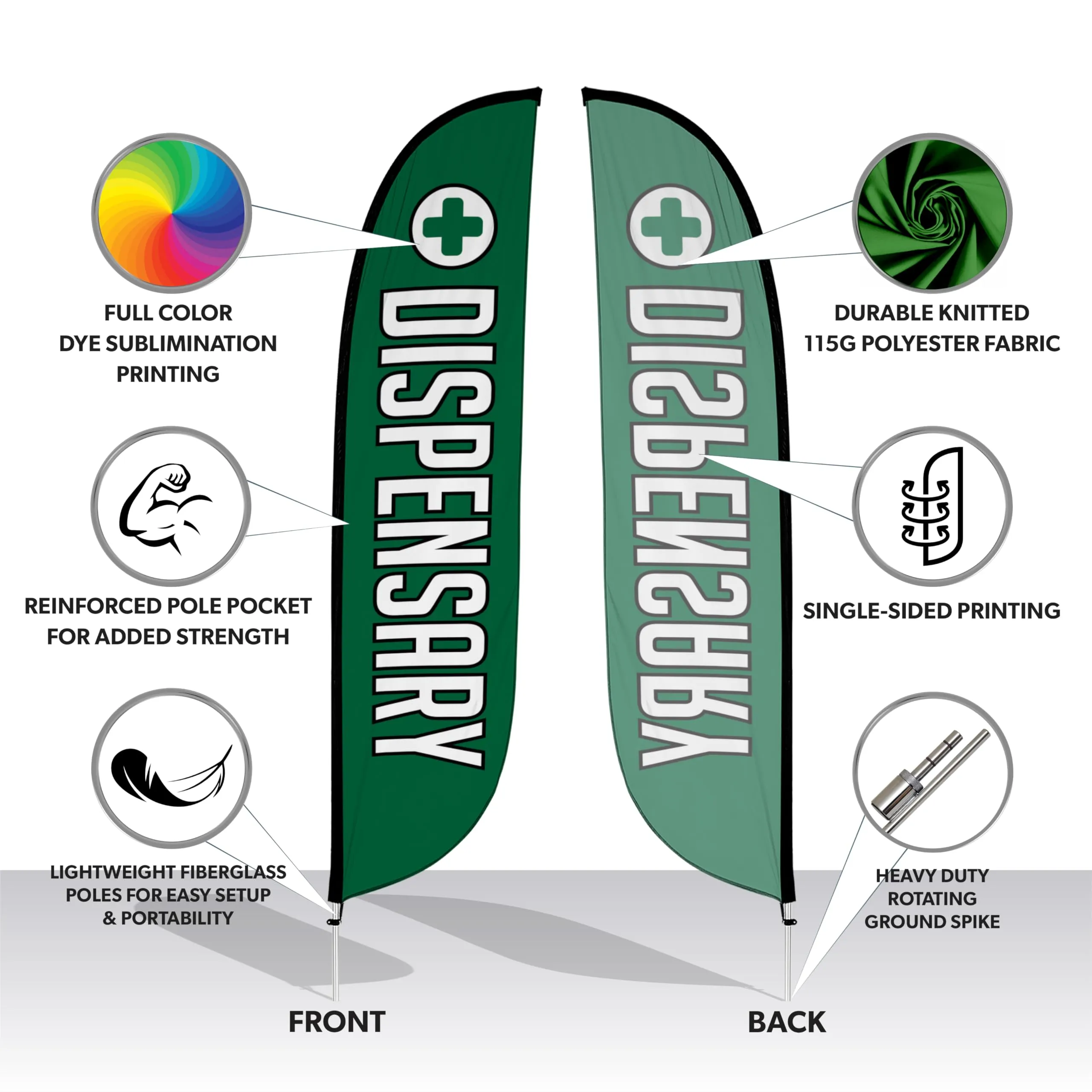 Smoke Vape Shop Feather Flag Banner Flag Pole Kit - 12 Feet Tall Advertising Flag Banner with Fiberglass Pole Kit and Rotating Ground Spike for Business Promotion - Smoke Vape Shop Theme - Dispensary 10M1200244