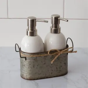 Soap Dispensers In Galvanized Caddy