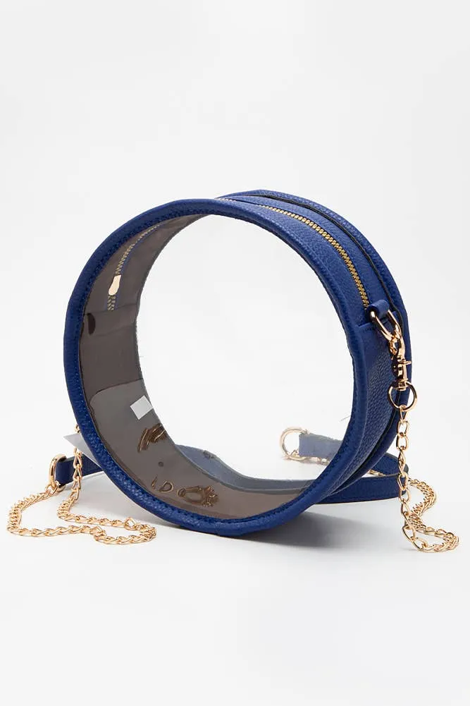 Solid Color Trim Clear Round Crossbody Bag