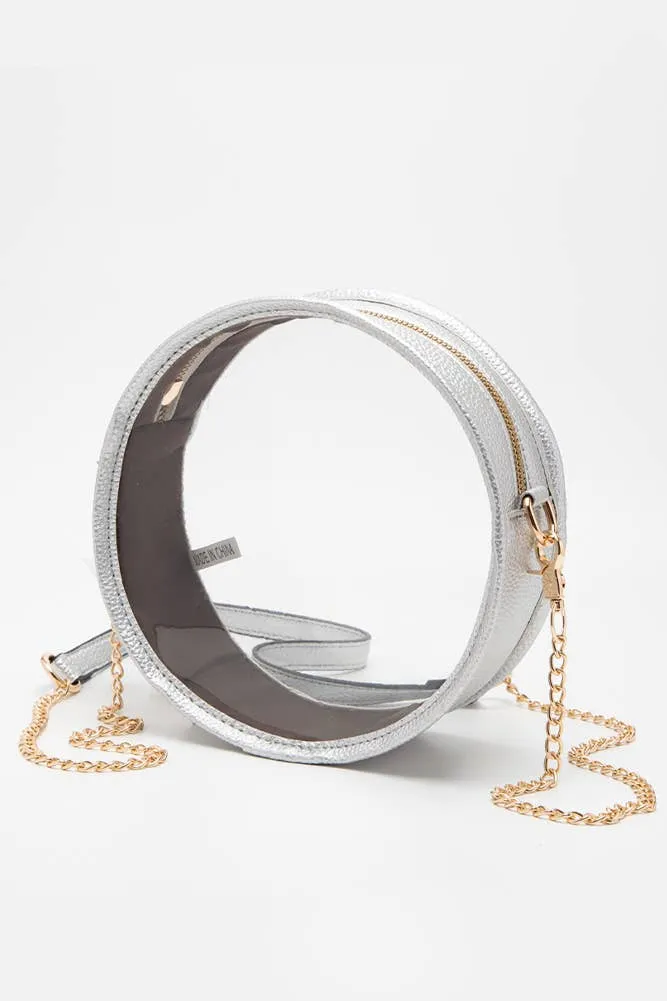 Solid Color Trim Clear Round Crossbody Bag
