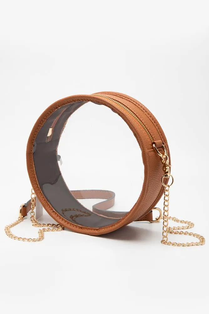 Solid Color Trim Clear Round Crossbody Bag