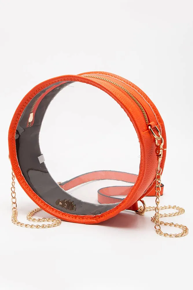 Solid Color Trim Clear Round Crossbody Bag