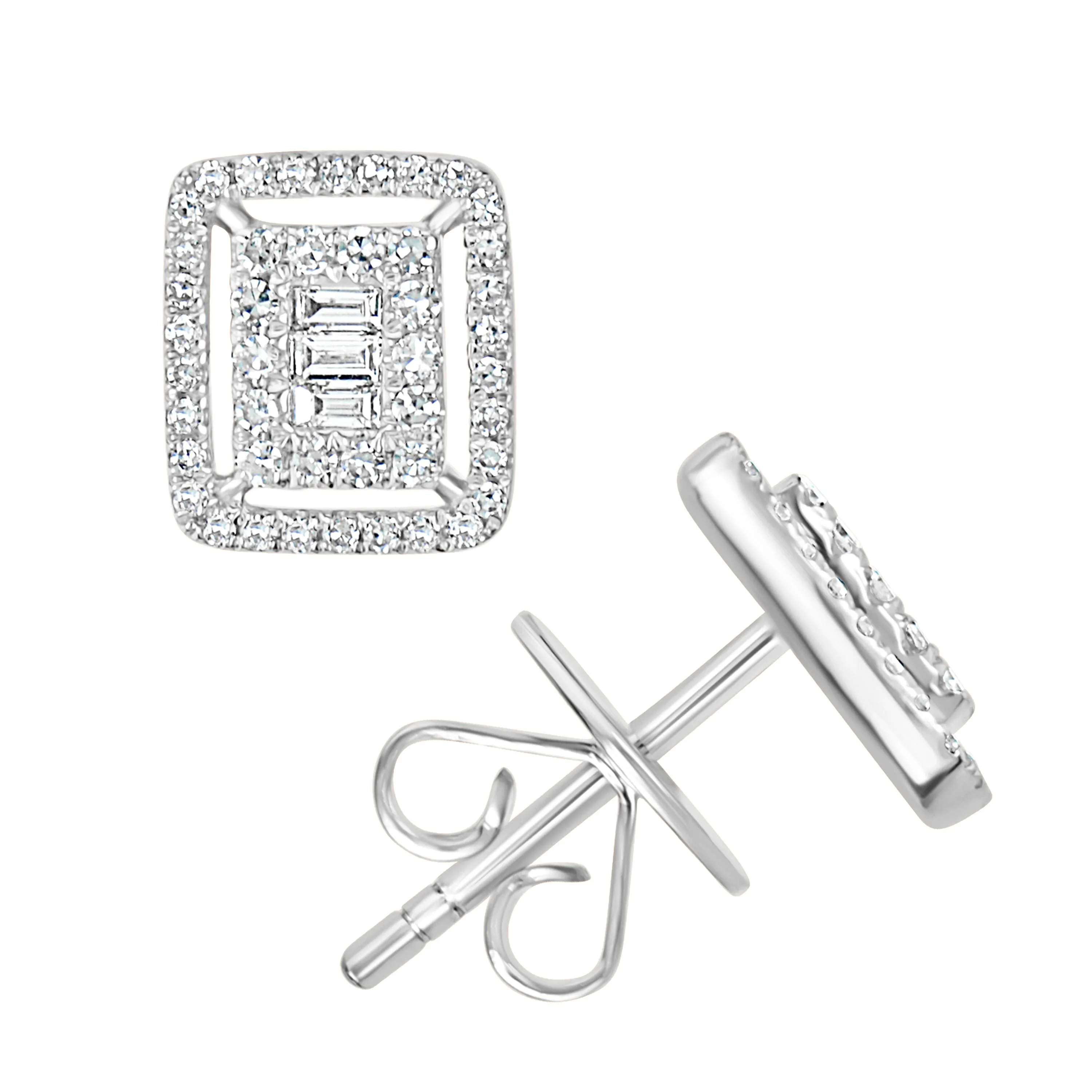 Square 14K White Gold Diamond Stud Earrings