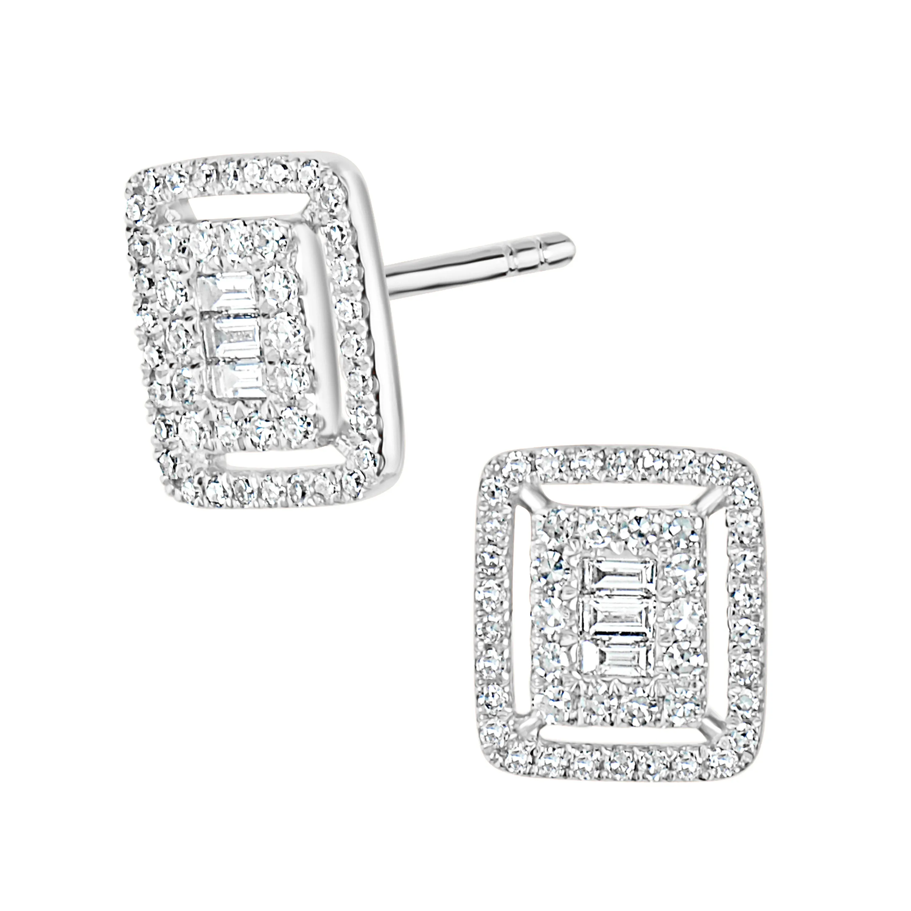 Square 14K White Gold Diamond Stud Earrings