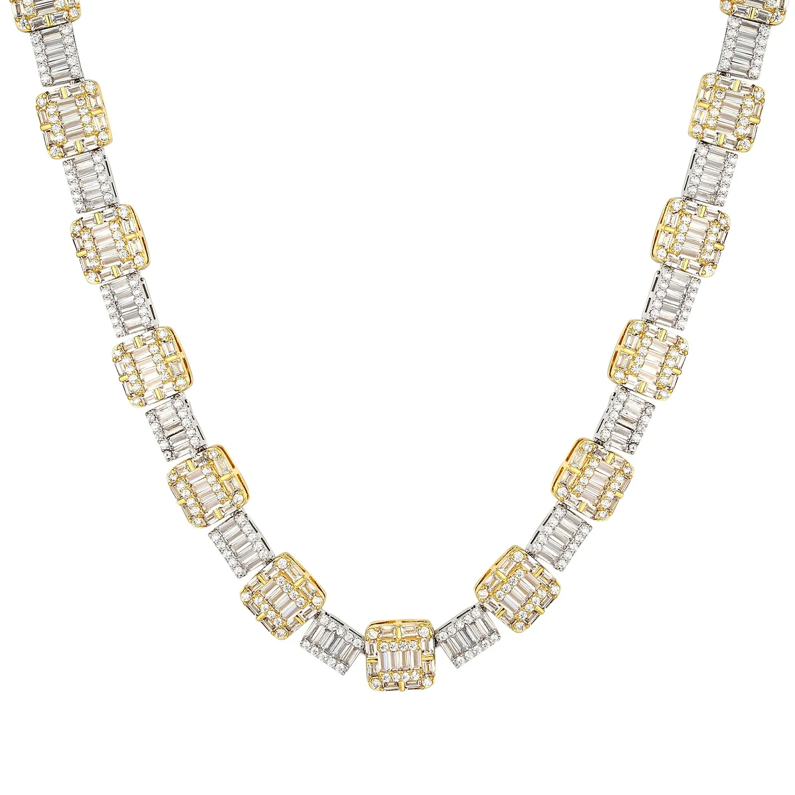 Square Baguette Link 14K Two Tone Gold Finish Designer Chain