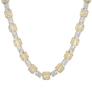 Square Baguette Link 14K Two Tone Gold Finish Designer Chain