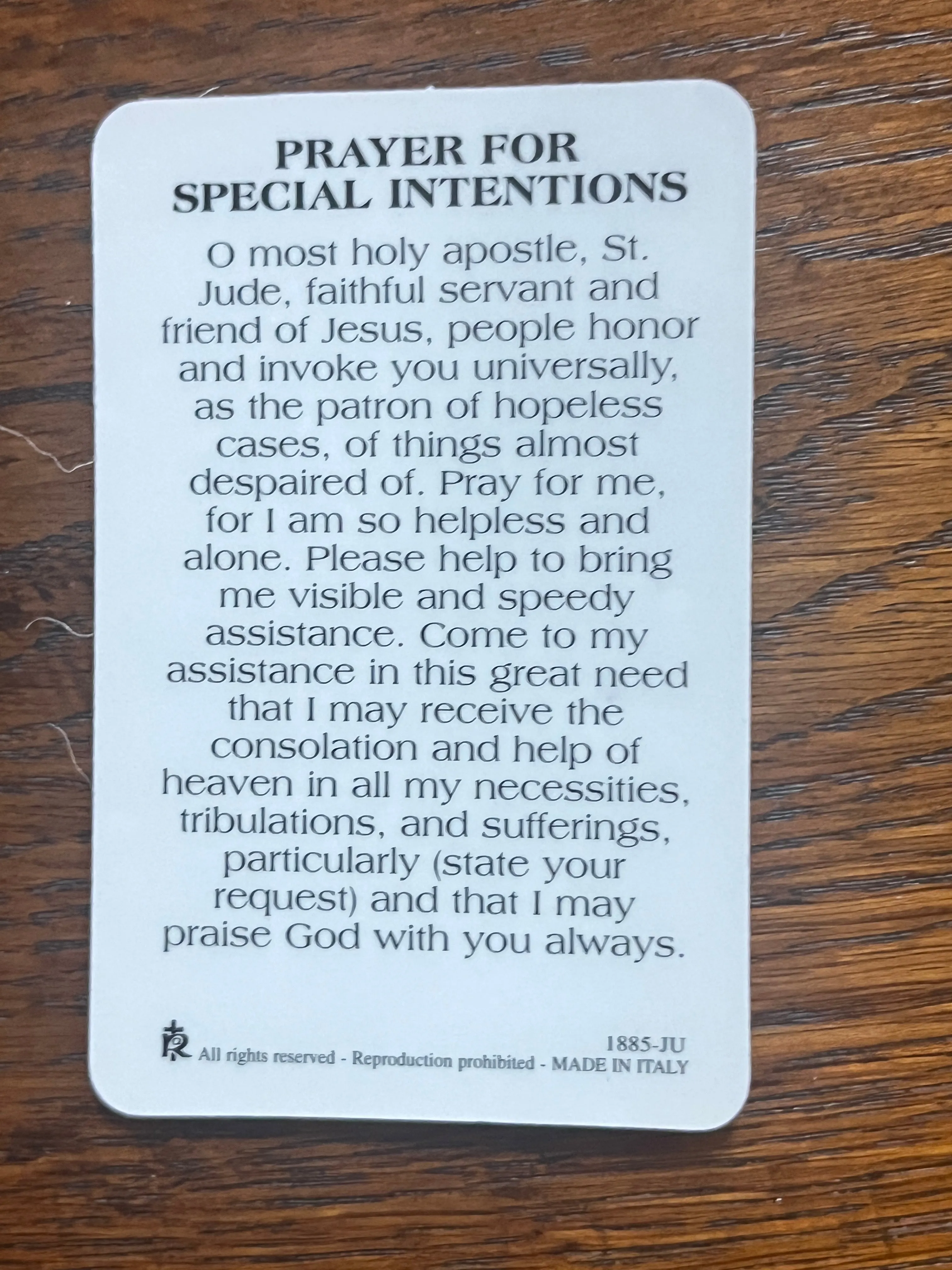 St. Jude Prayer Card and Medal