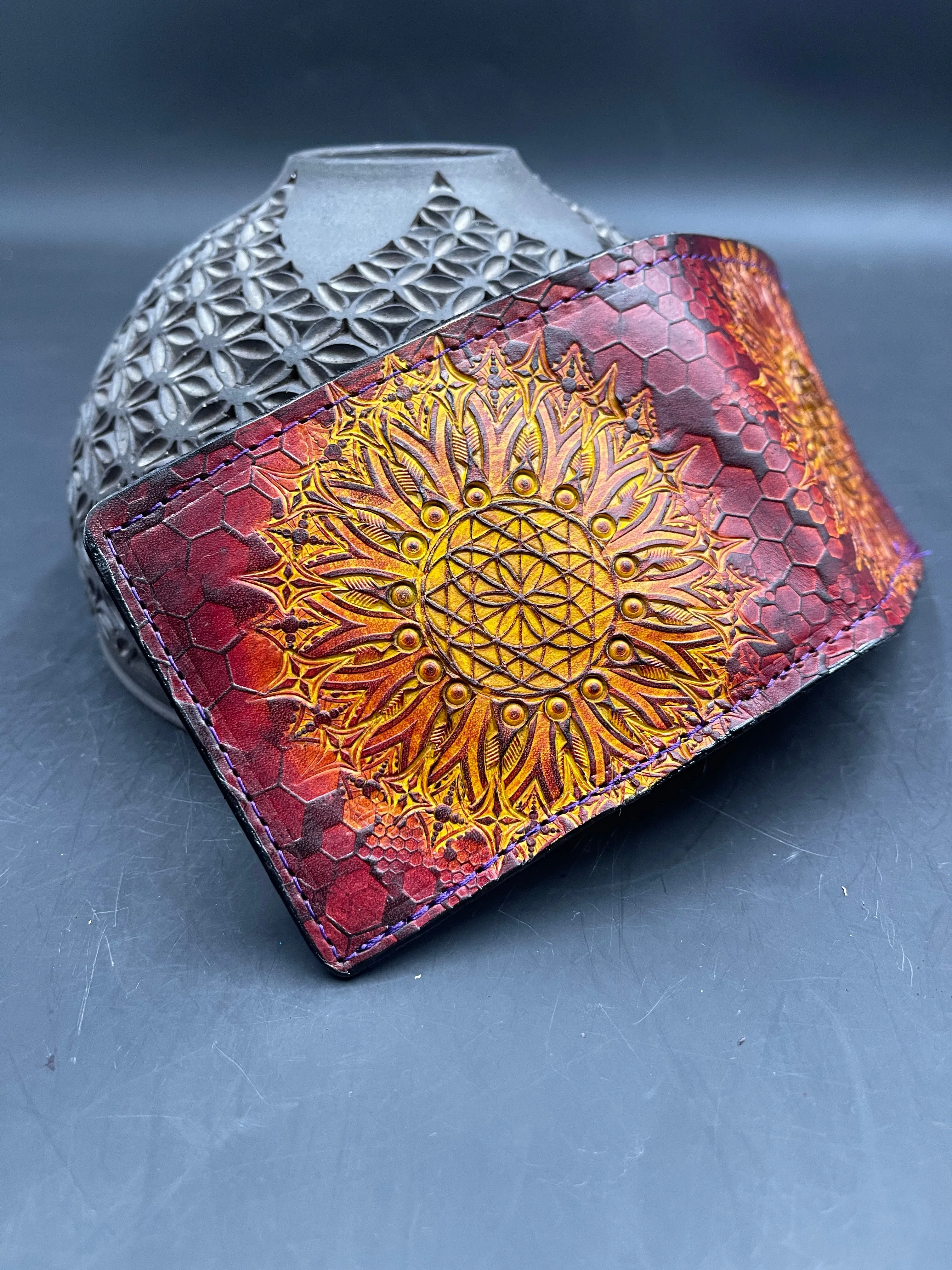 Stamped Leather Bifold Wallet - Expanding Geometrics