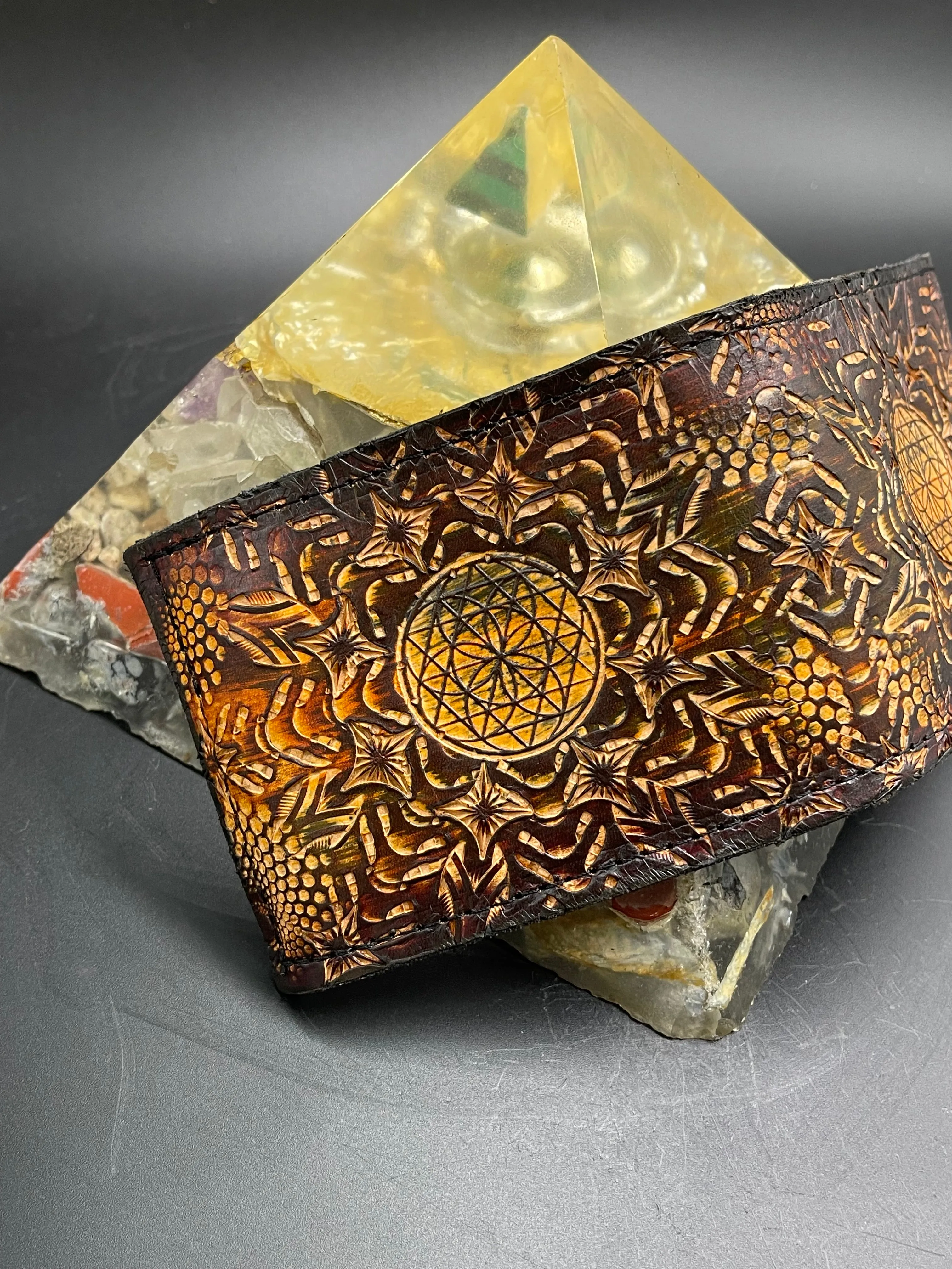Stamped Leather Bifold Wallet - Expanding Geometrics