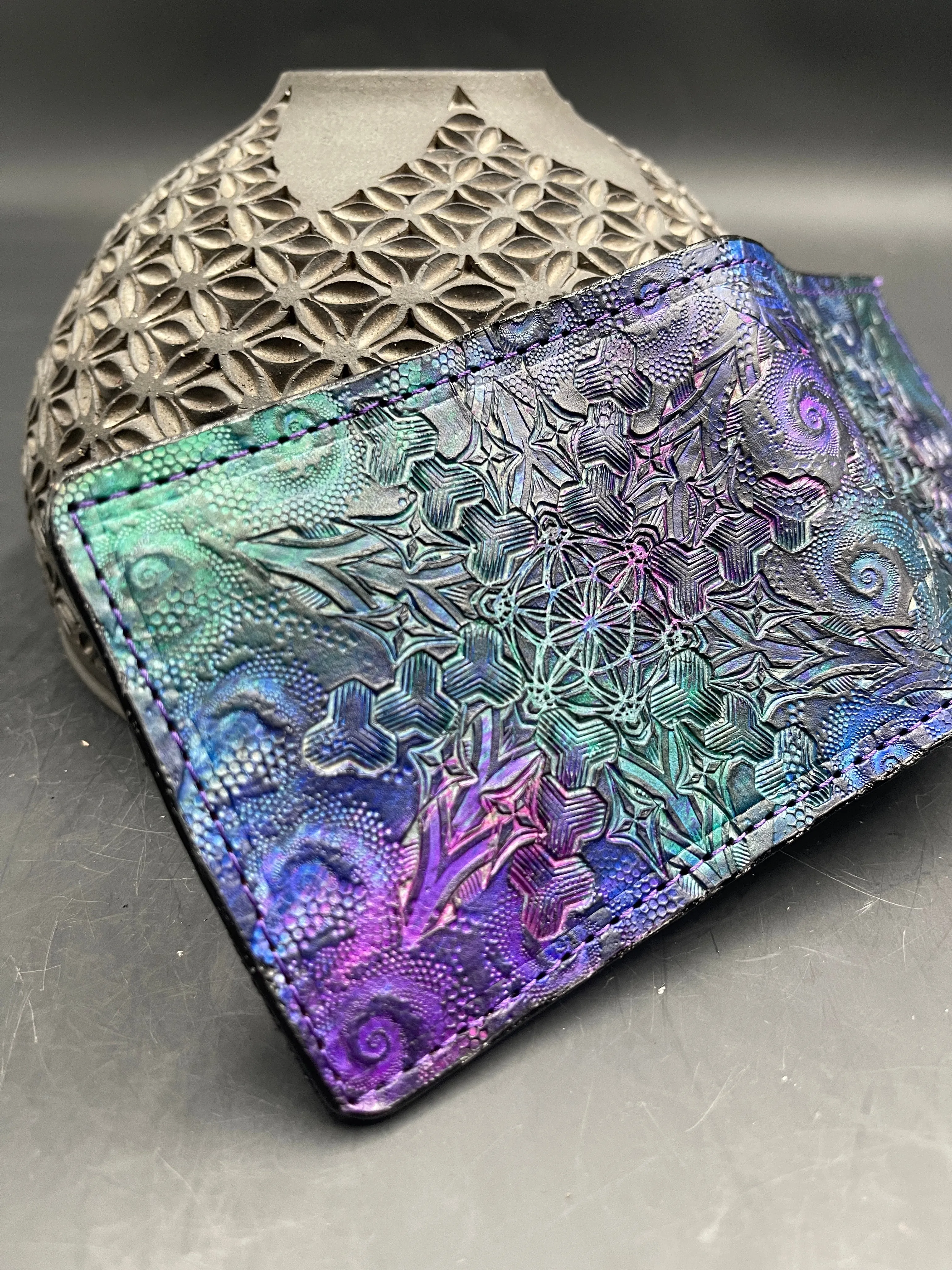 Stamped Leather Bifold Wallet - Expanding Geometrics