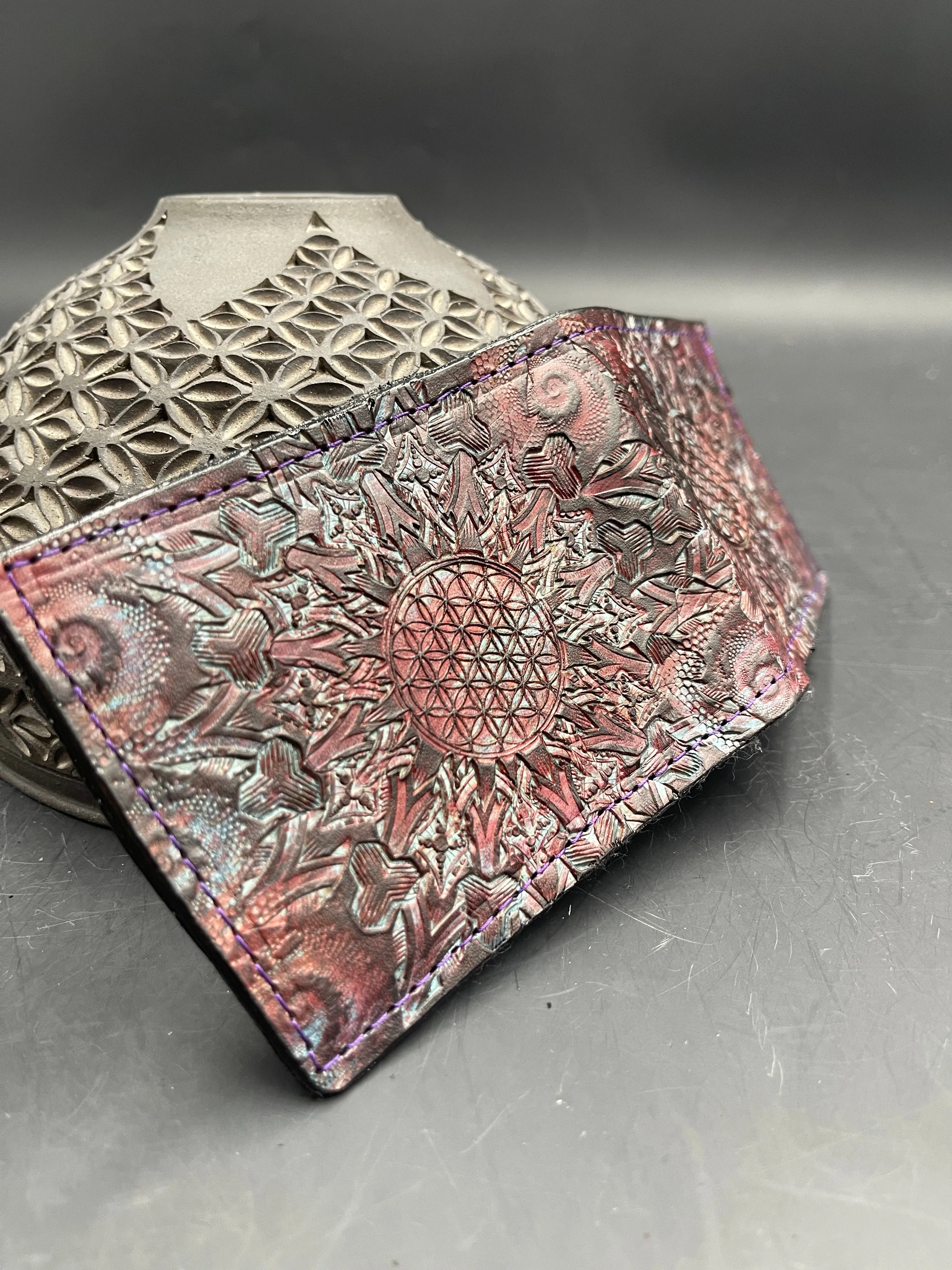Stamped Leather Bifold Wallet - Expanding Geometrics