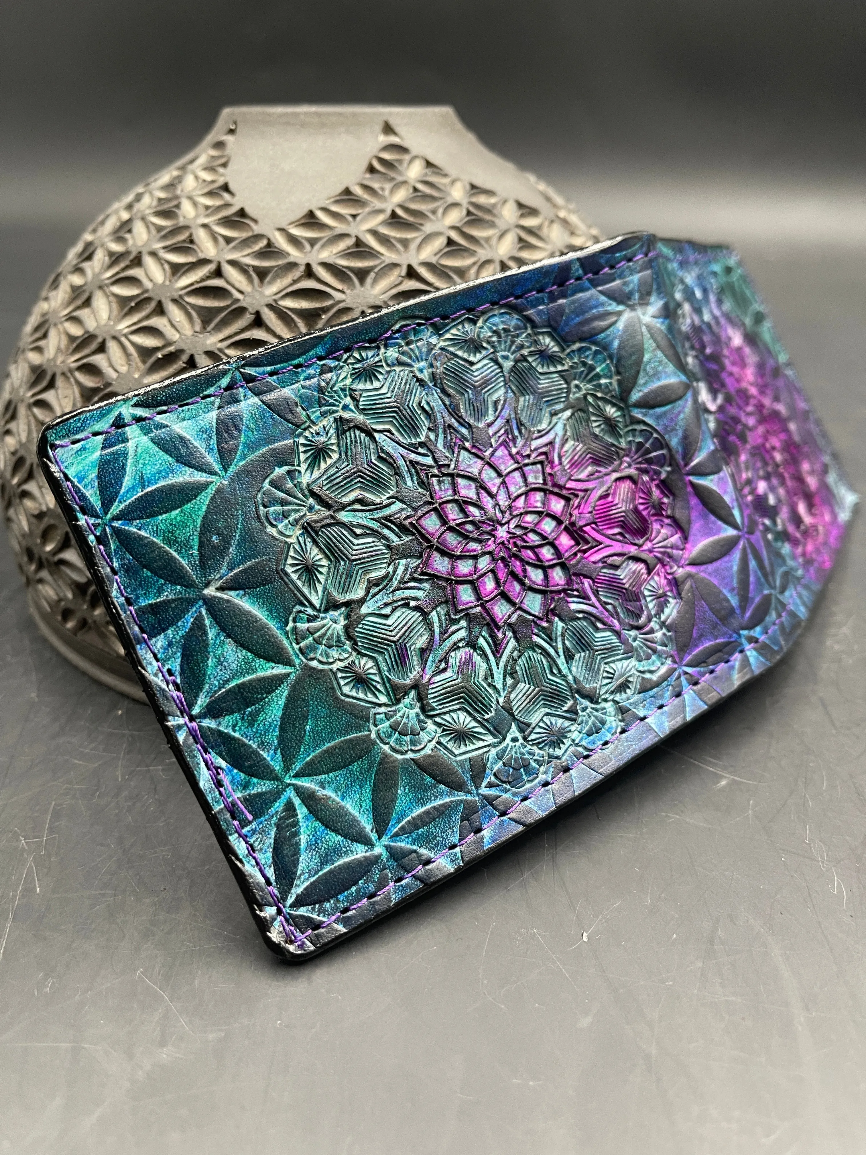 Stamped Leather Bifold Wallet - Expanding Geometrics