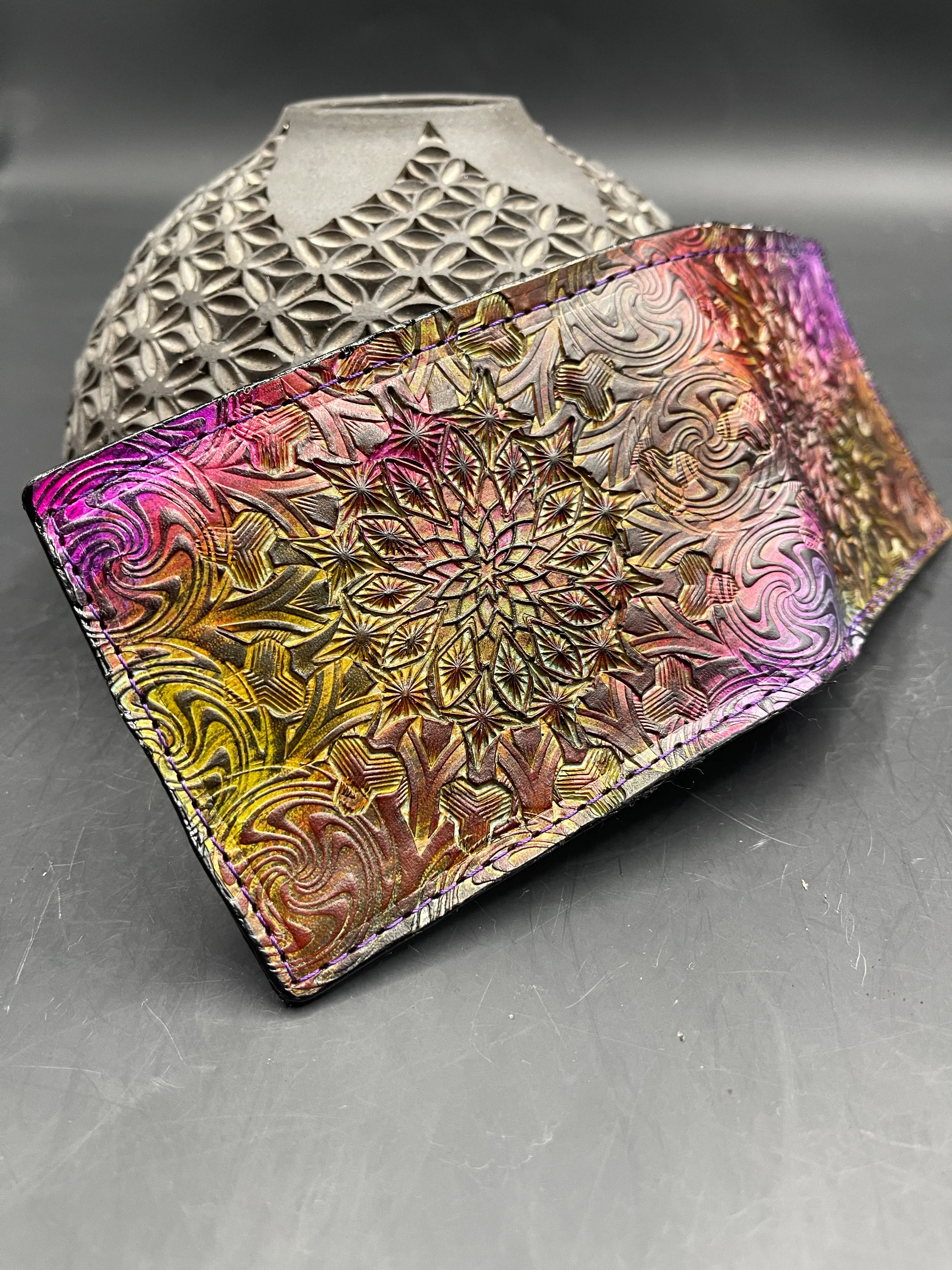 Stamped Leather Bifold Wallet - Expanding Geometrics