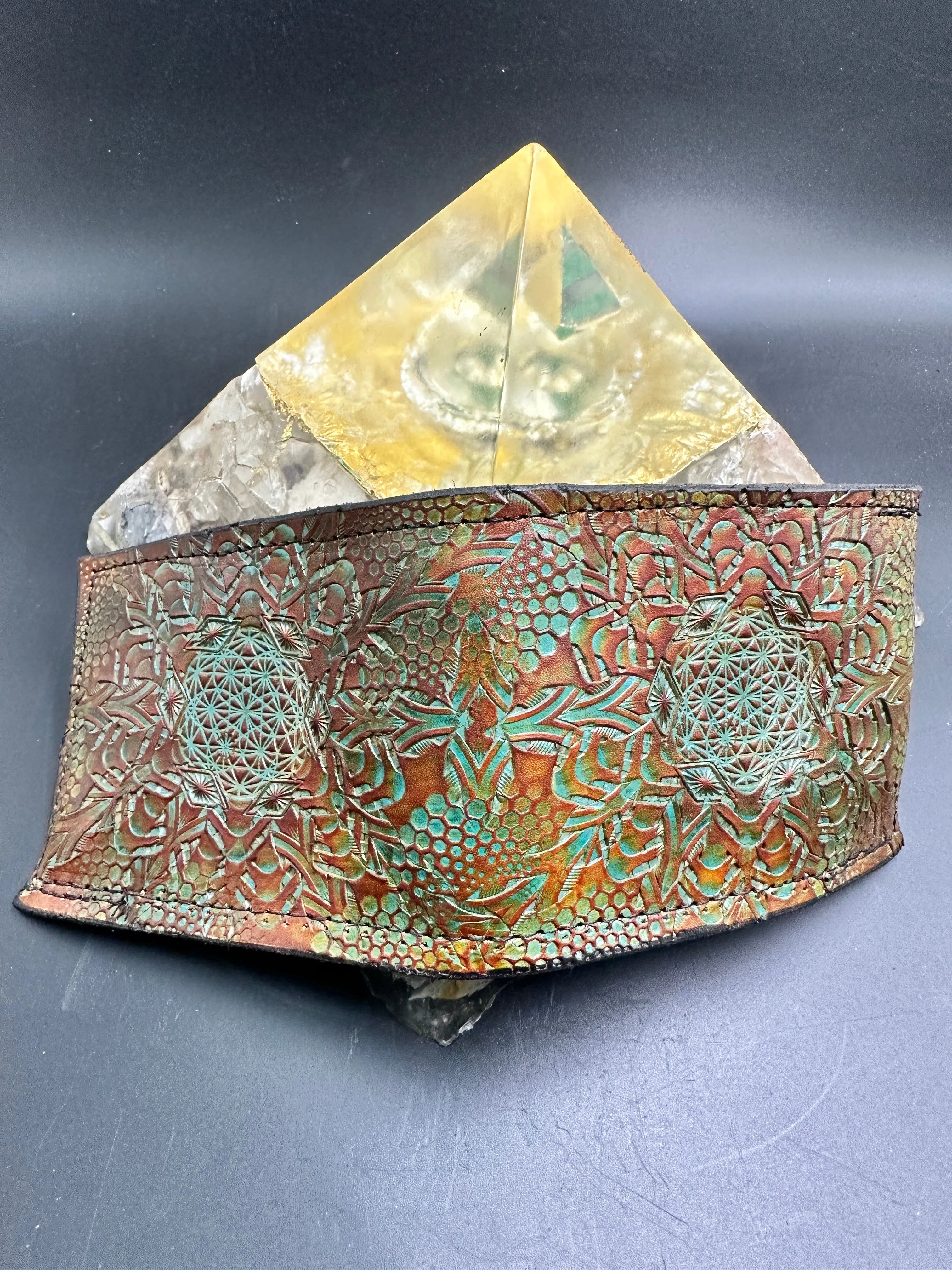 Stamped Leather Bifold Wallet - Expanding Geometrics
