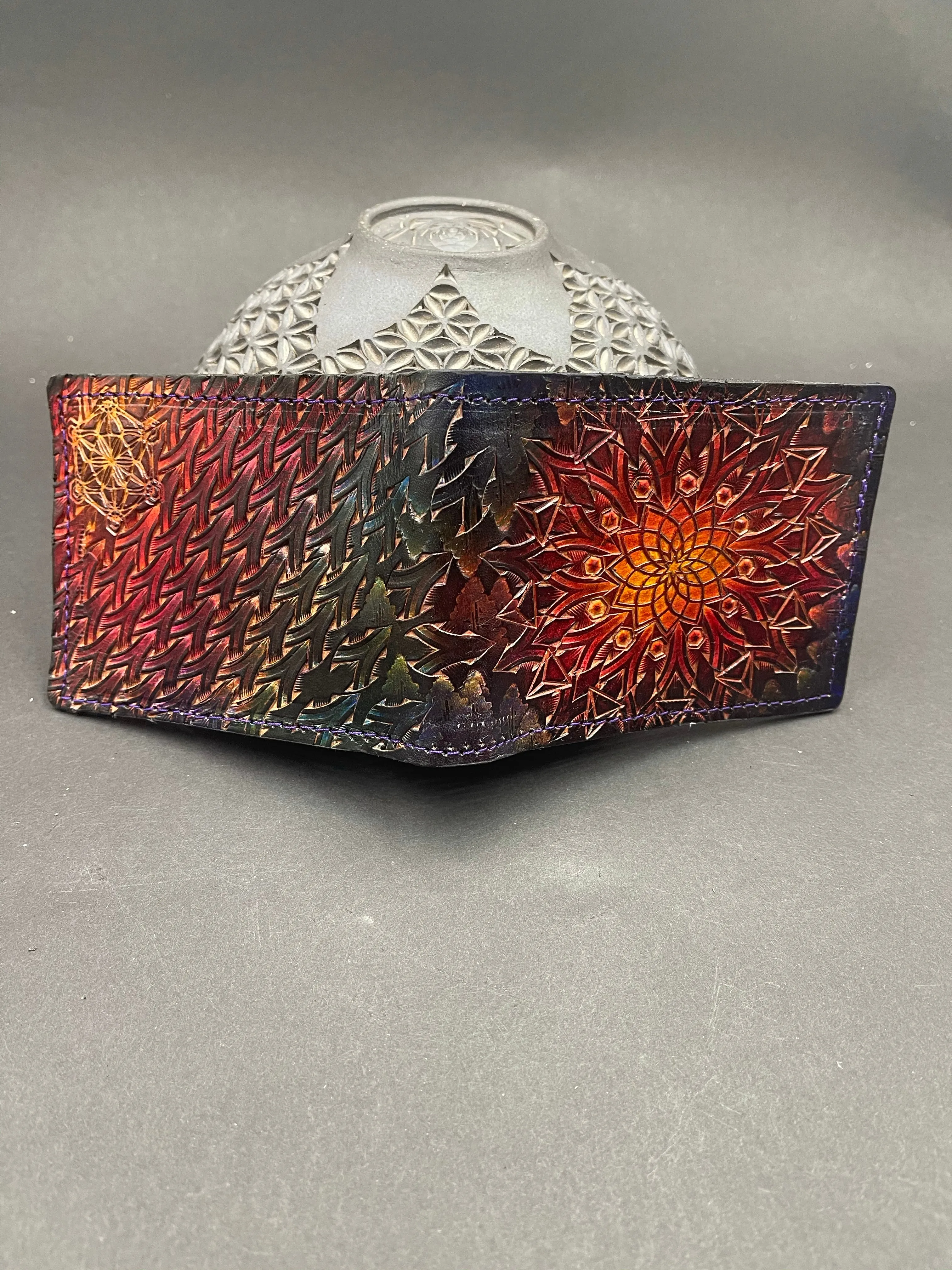 Stamped Leather Bifold Wallet - Expanding Geometrics