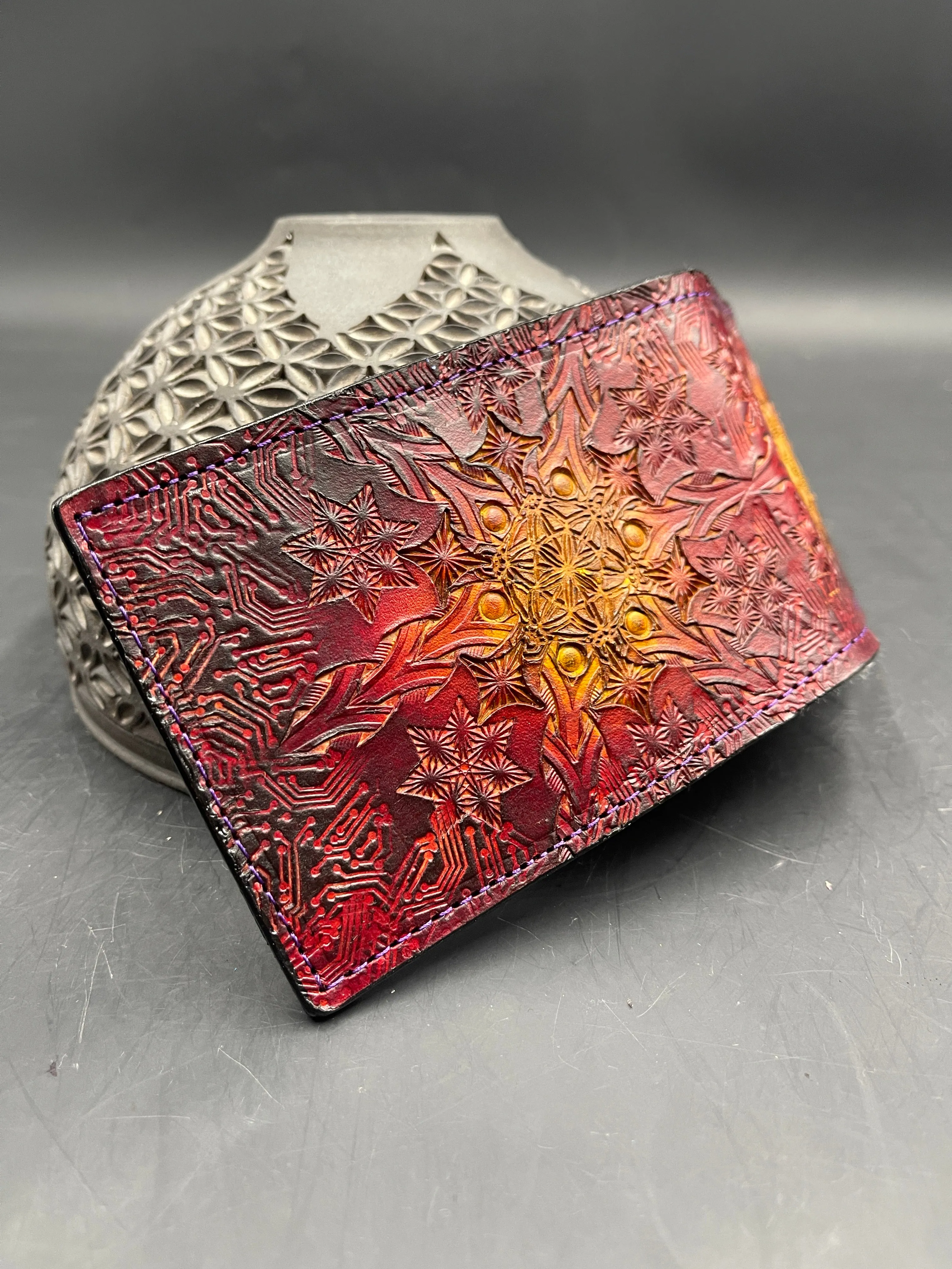 Stamped Leather Bifold Wallet - Expanding Geometrics