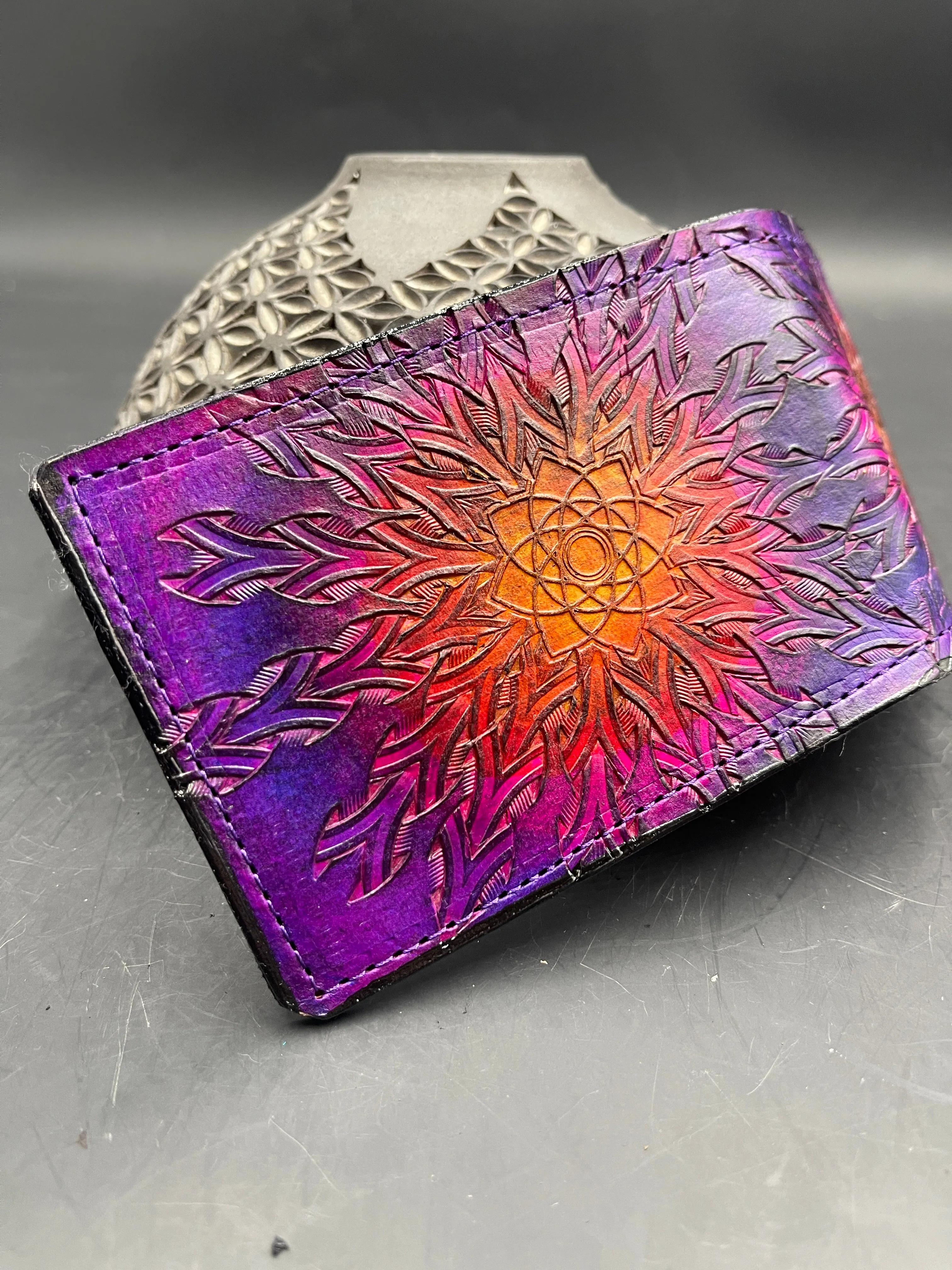 Stamped Leather Bifold Wallet - Expanding Geometrics