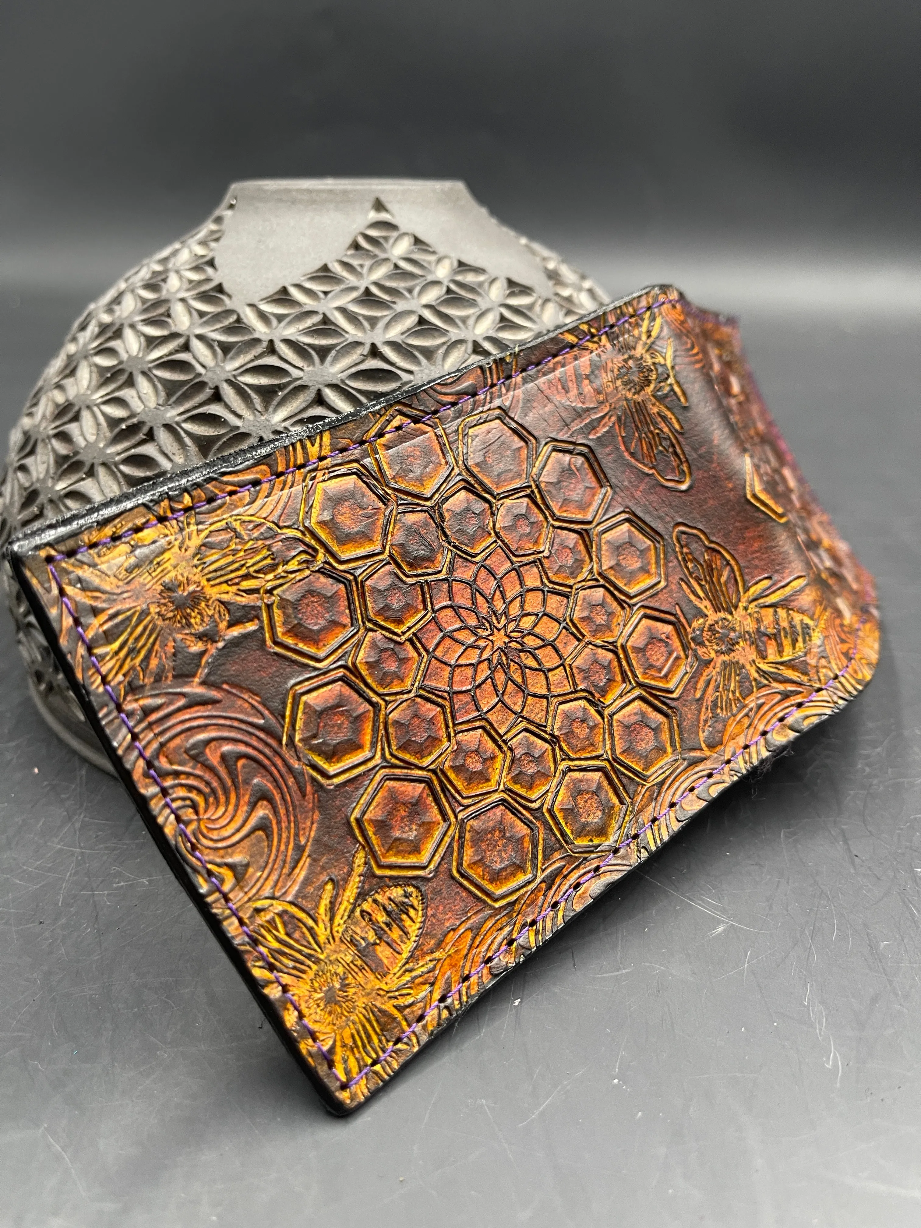 Stamped Leather Bifold Wallet - Expanding Geometrics