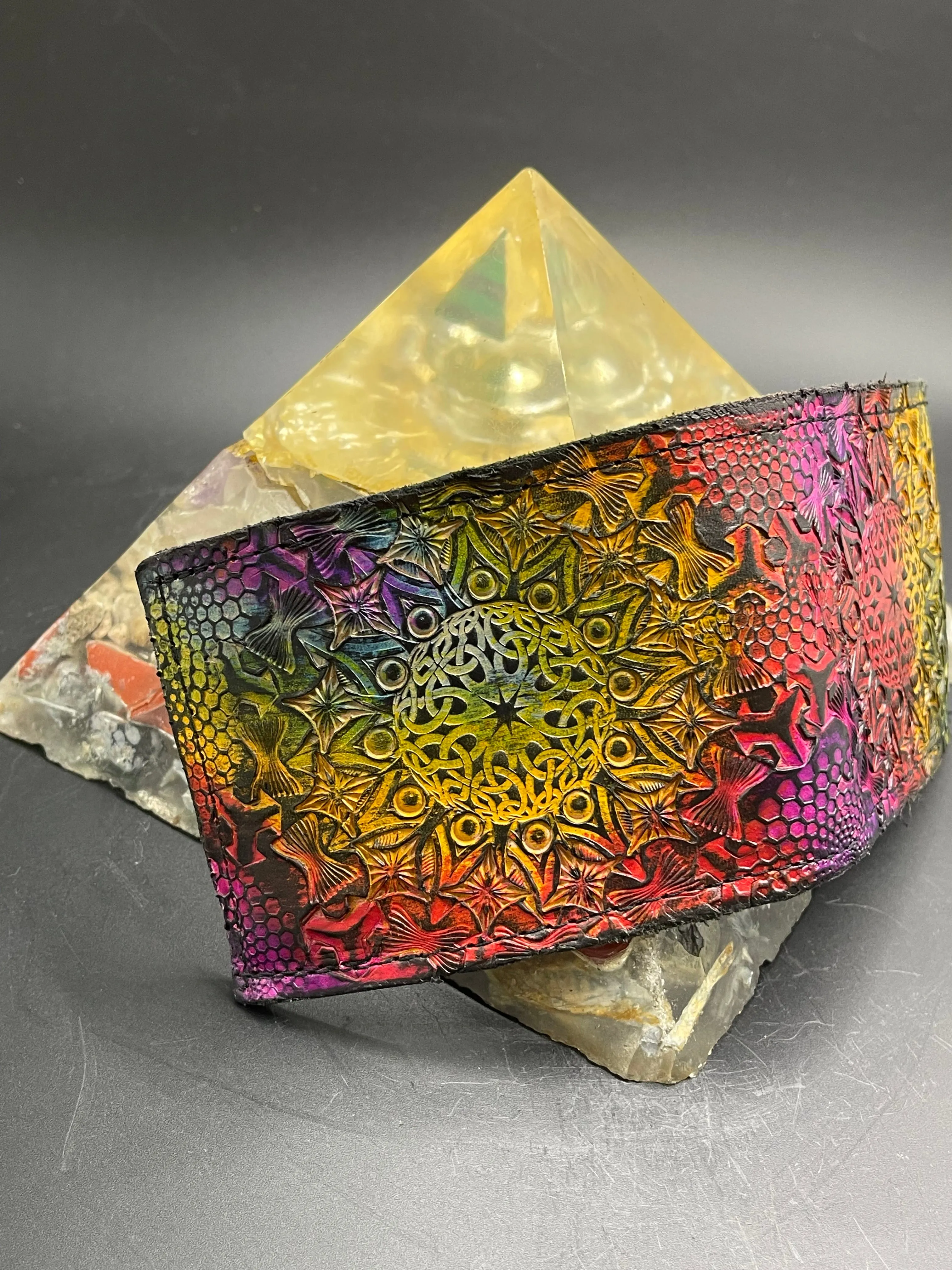 Stamped Leather Bifold Wallet - Expanding Geometrics