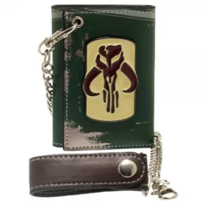 Star Wars Boba Fett Mandalorian Logos Bounty Hunter Tri-Fold Chain Wallet