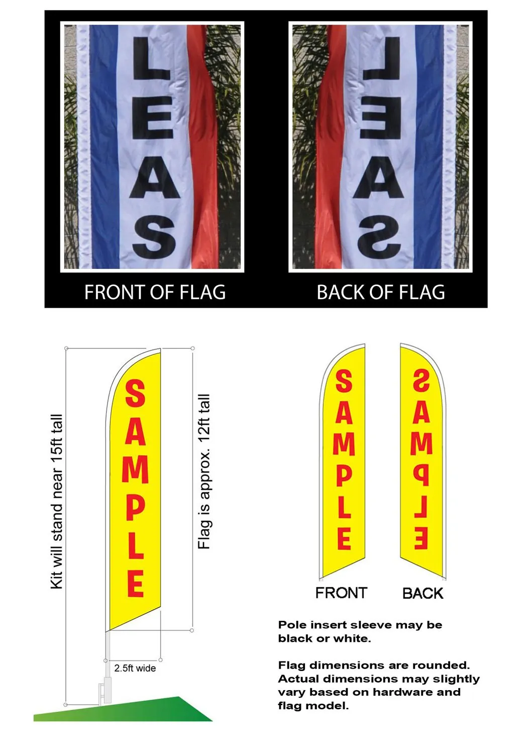 Start Finish and Check-in Advertising Package of 3 Feather Banner Swooper Flag Kits with Ground Spikes, for Marathons and Special Events