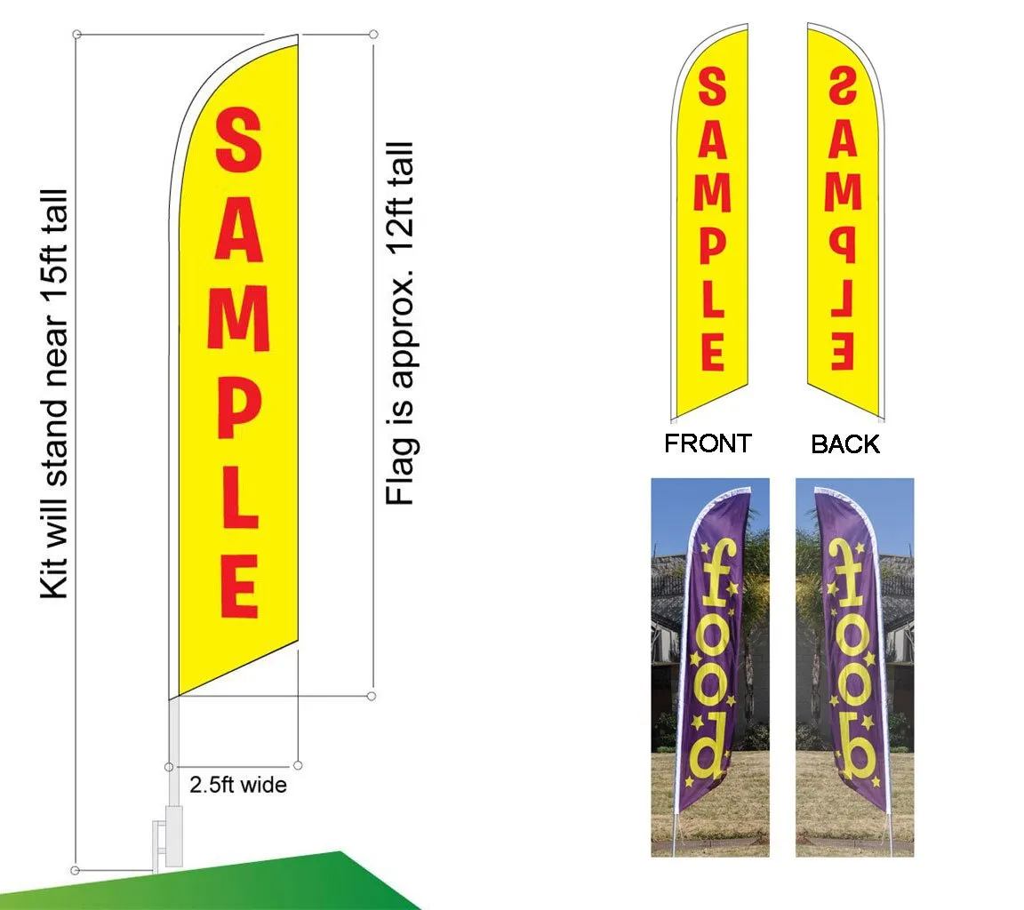 Start Finish and Check-in Advertising Package of 3 Feather Banner Swooper Flag Kits with Ground Spikes, for Marathons and Special Events