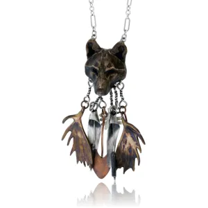 Sterling Silver Alpha Wolf Head with Dangles Pendant w/Chain