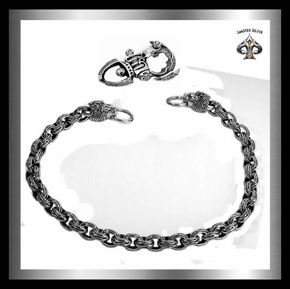 Sterling Silver Biker Lion Flame Link Wallet Chain