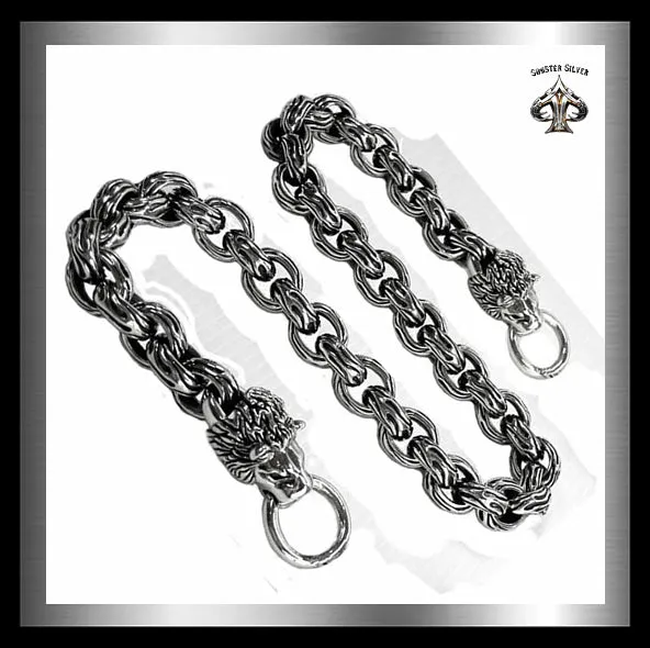 Sterling Silver Biker Lion Flame Link Wallet Chain