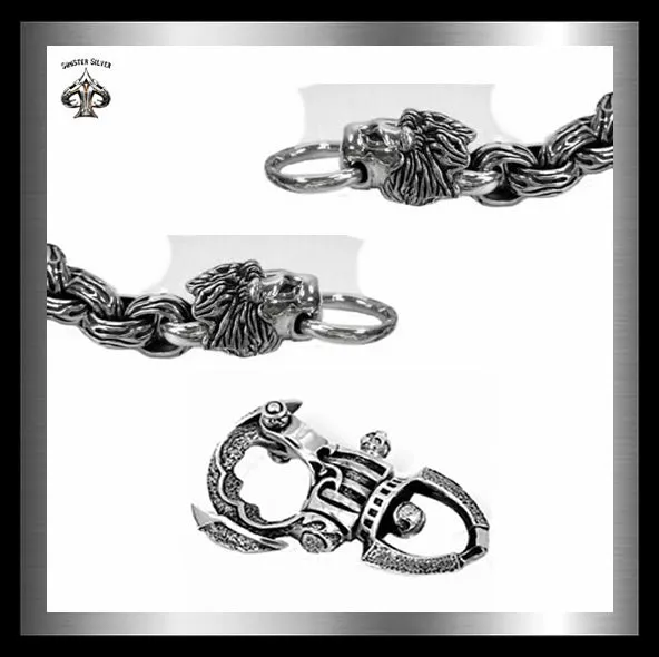 Sterling Silver Biker Lion Flame Link Wallet Chain