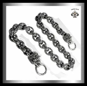 Sterling Silver Biker Lion Flame Link Wallet Chain
