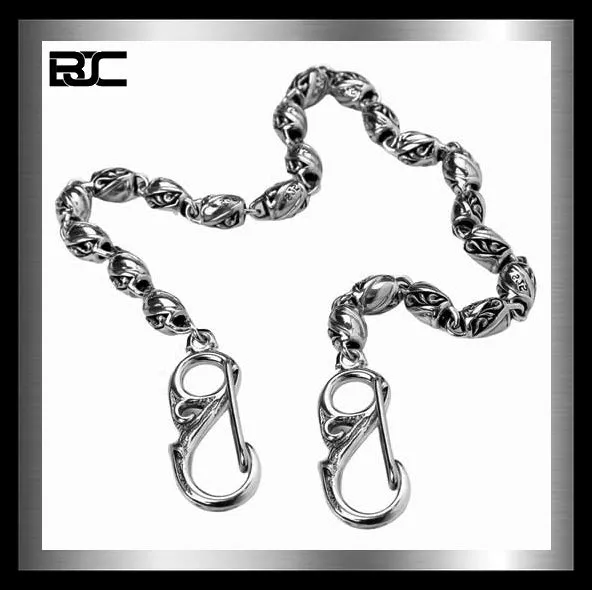 Sterling Silver Biker Tribal Tattoo Link Wallet Chain
