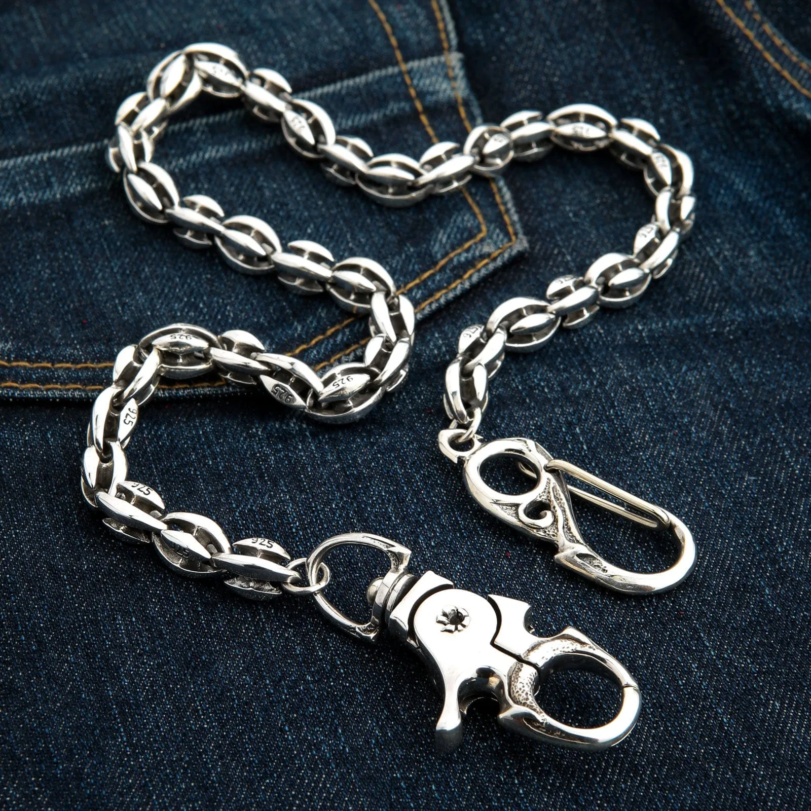 Sterling Silver Custom Blossom Blade Tribal Biker Wallet Chain