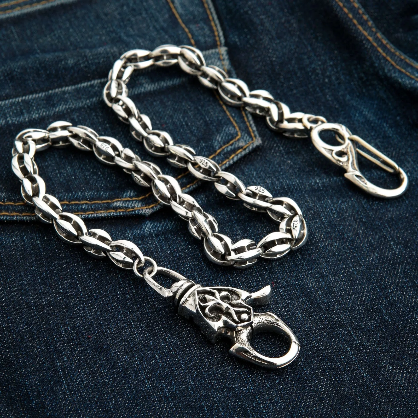 Sterling Silver Custom Blossom Blade Tribal Biker Wallet Chain