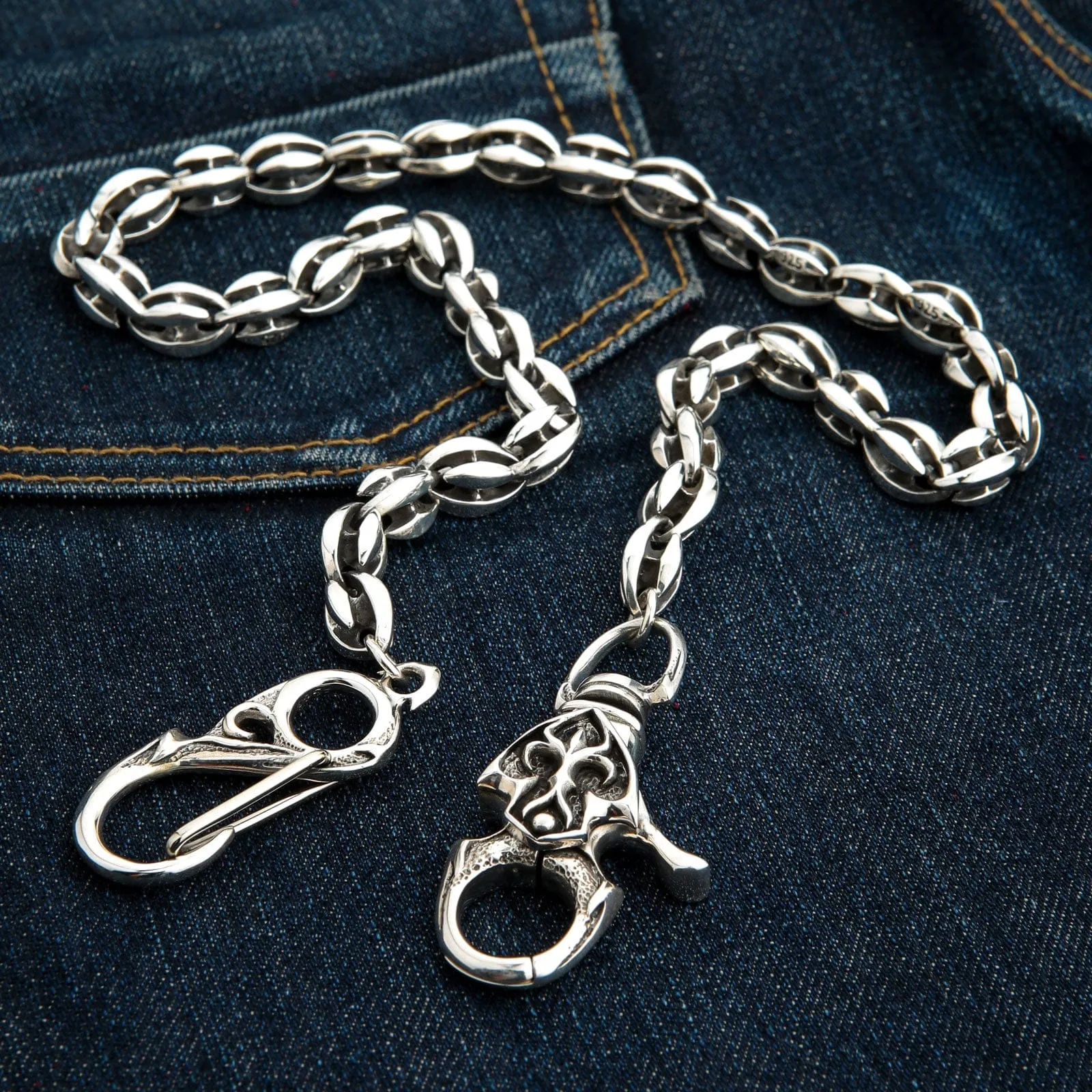 Sterling Silver Custom Blossom Blade Tribal Biker Wallet Chain