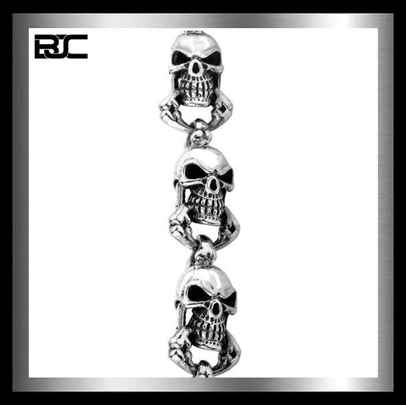 Sterling Silver Heavy Biker Bone Crusher Skull Wallet Chain