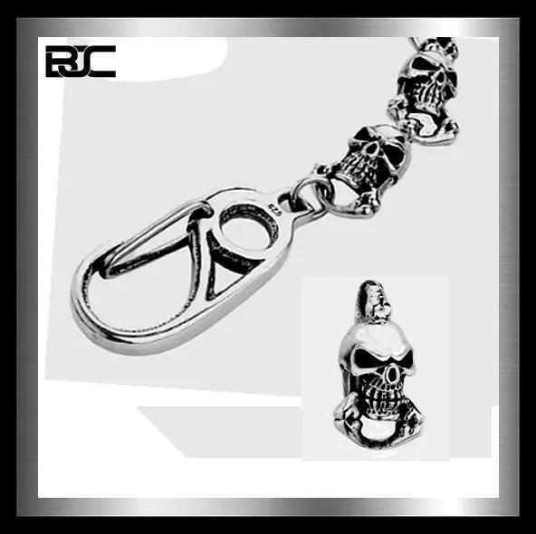 Sterling Silver Heavy Biker Bone Crusher Skull Wallet Chain