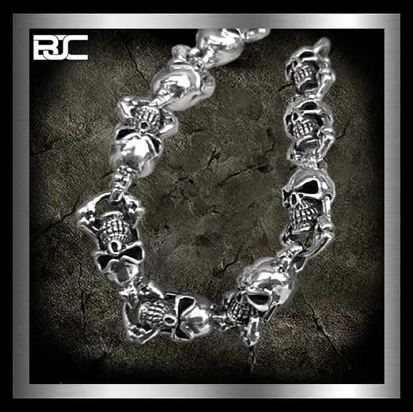 Sterling Silver Heavy Biker Bone Crusher Skull Wallet Chain
