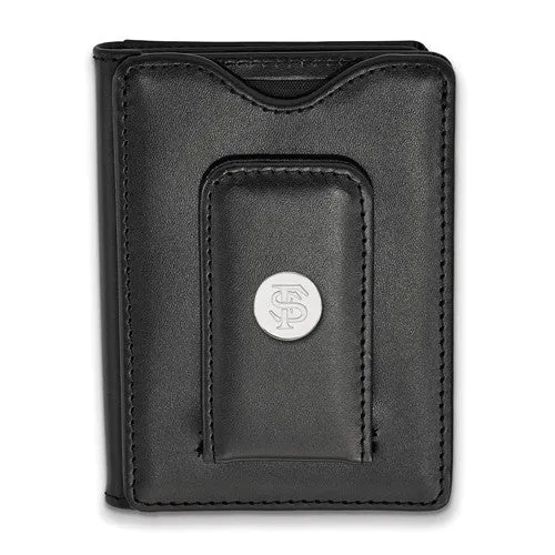 Sterling Silver LogoArt Florida State University Black Leather Wallet