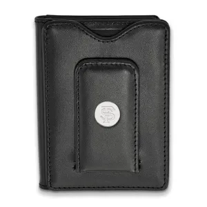Sterling Silver LogoArt Florida State University Black Leather Wallet